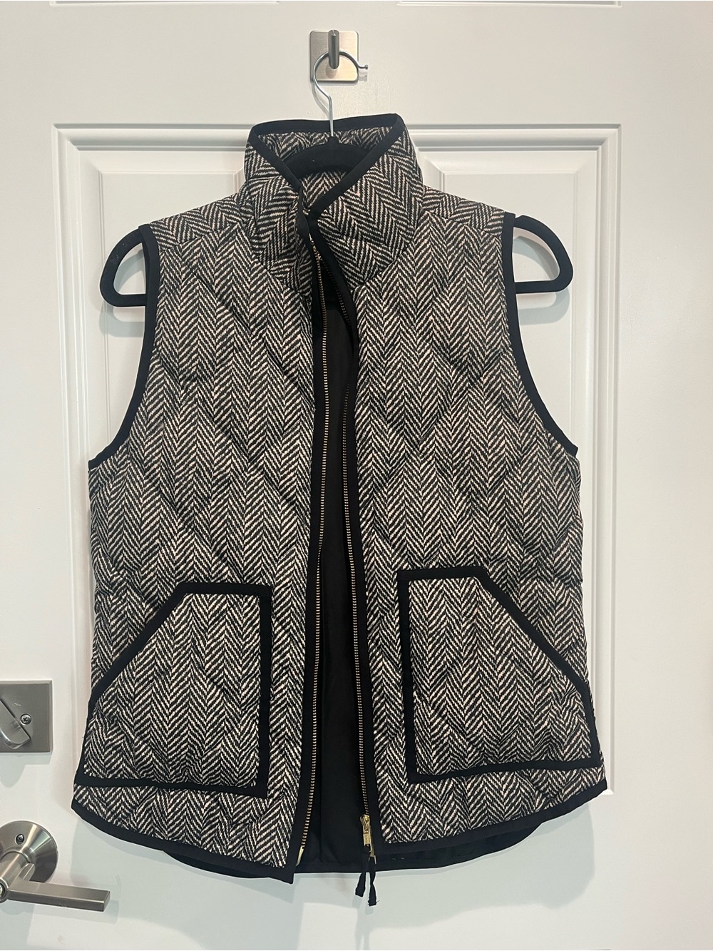 J. Crew Black and White Herringbone Quilted Vest